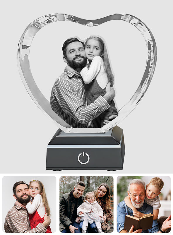 Lampe en cristal 3D en forme de cœur avec gravure laser personnalisée pour papa