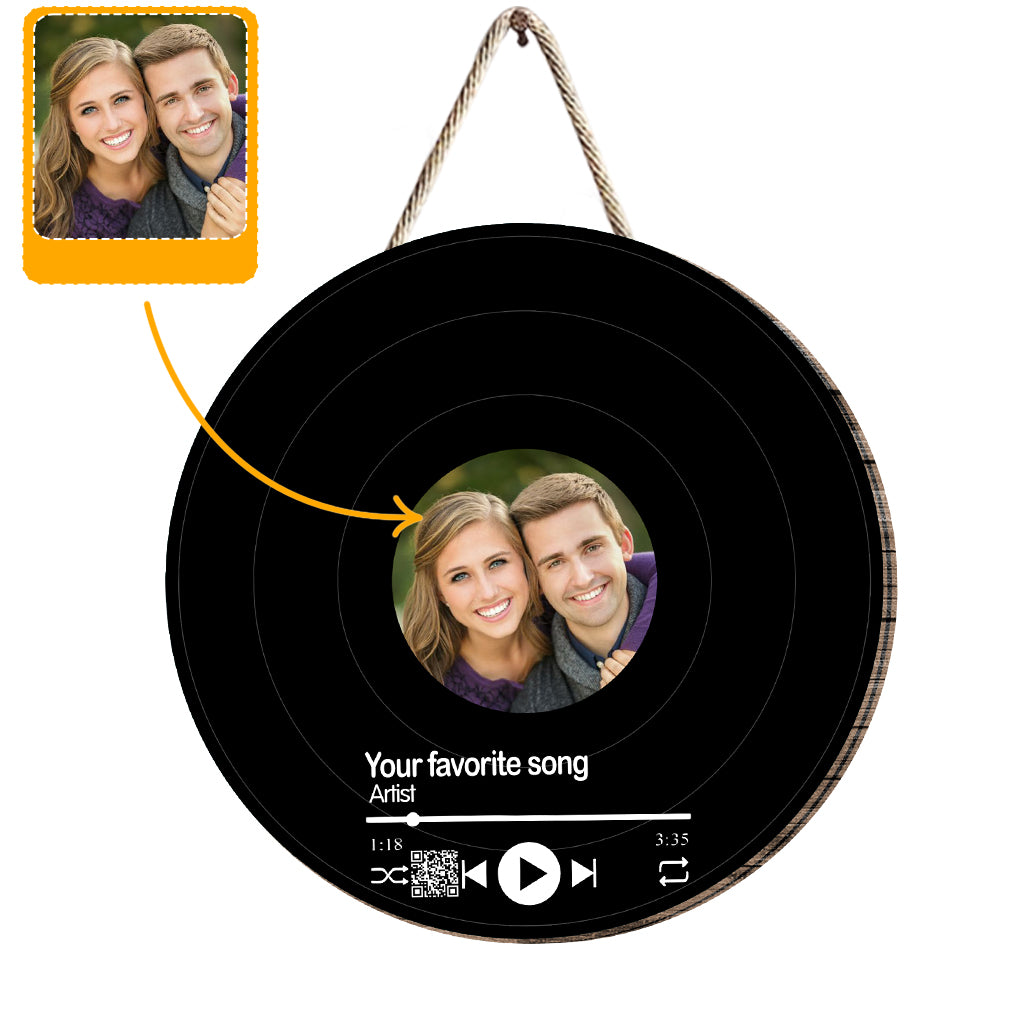 Favorite Song Scannable QR code - gift for husband, wife, boyfriend, girlfriend - Personalized Round Wood Sign