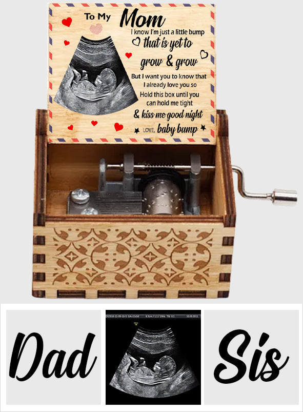 To My Mom / Dad / Grandma / Grandpa / Brother / Sister Baby Ultrasound Photo - Personalized Pregnancy Hand Crank Music Box
