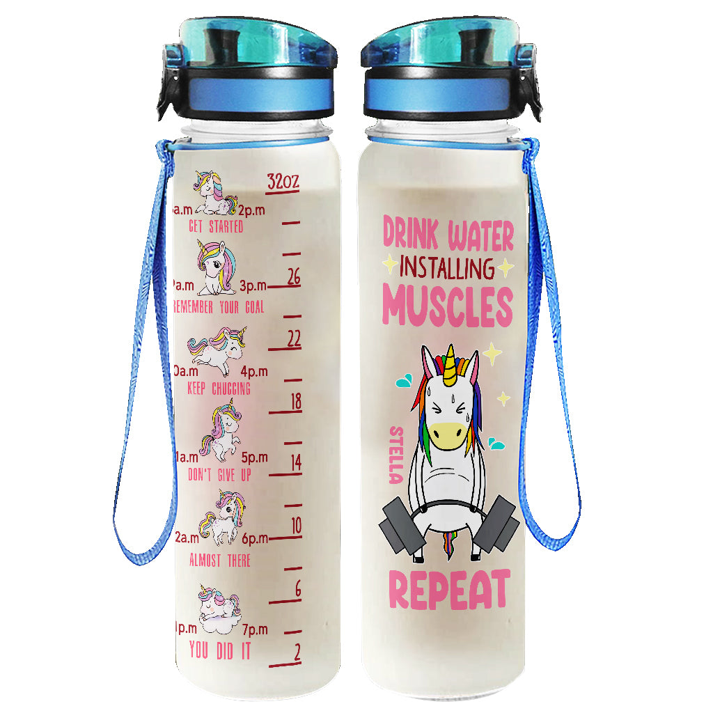 Boire de l'eau, développer ses muscles, répéter - Gourde personnalisée avec suivi d'hydratation pour la forme physique