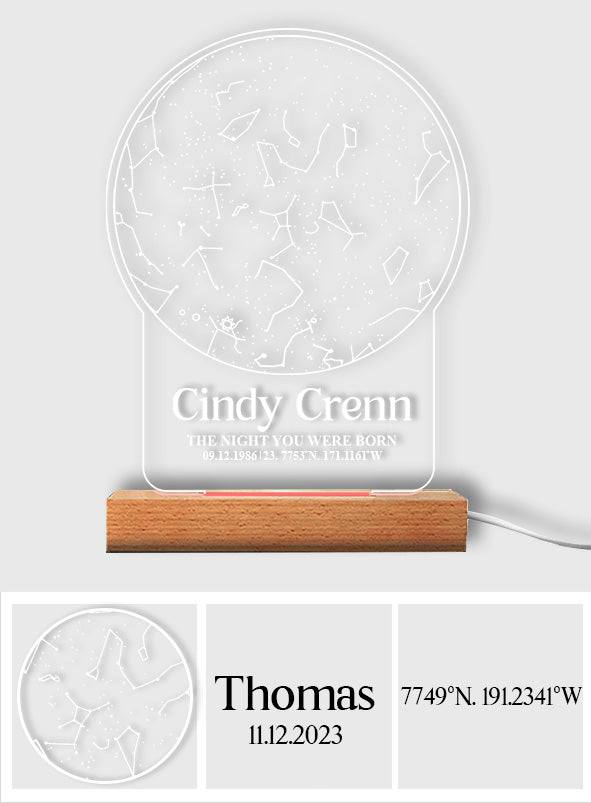 Carte du ciel du jour de ta naissance - Plaque lumineuse personnalisée en forme de fille