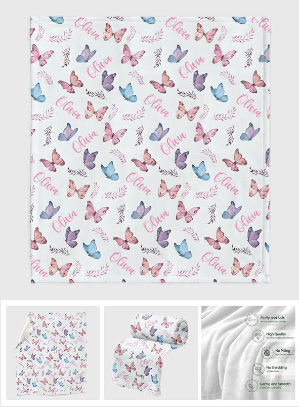 Couverture personnalisée papillon avec nom pour petite-fille
