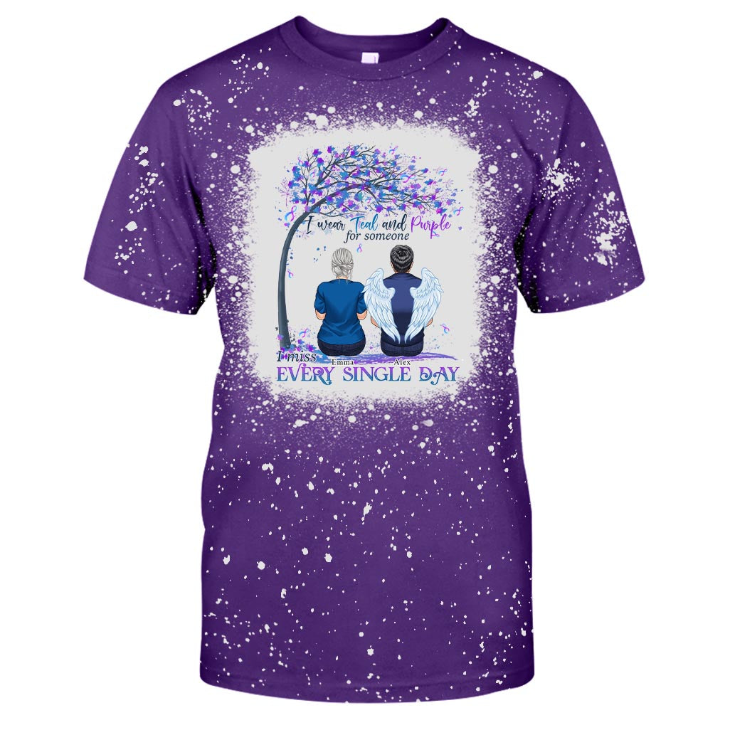 I Wear Teal And Purple - Personalized Suicide Prevention Bleached T-Shirt