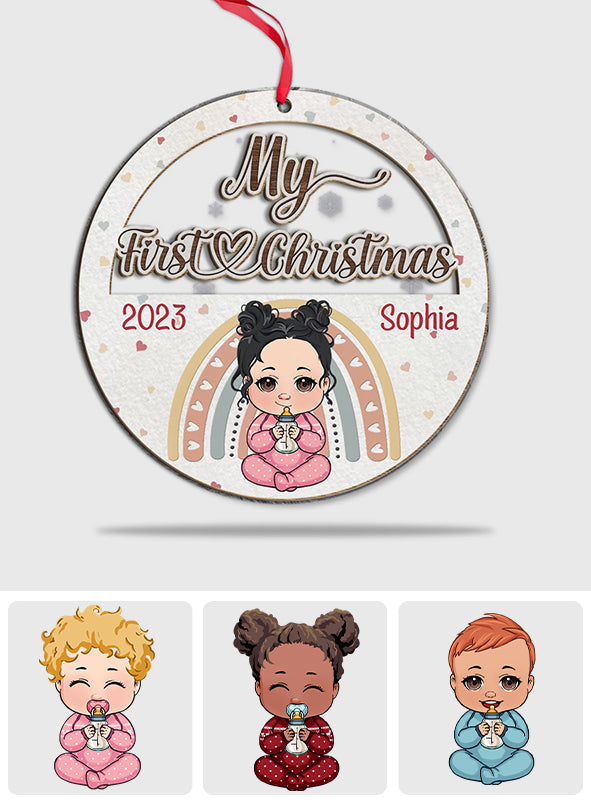 Premier Noël de bébé - Ornement personnalisé pour nouveau-né, composé de 2 pièces superposées