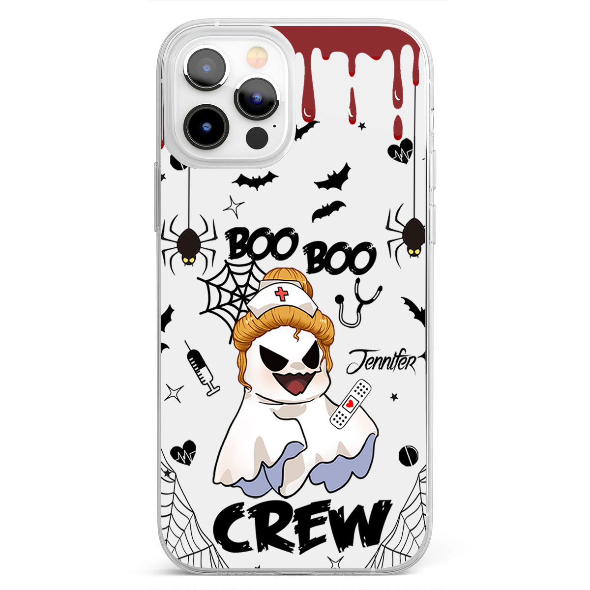 Boo Boo Crew - Étui de téléphone transparent personnalisé pour infirmière