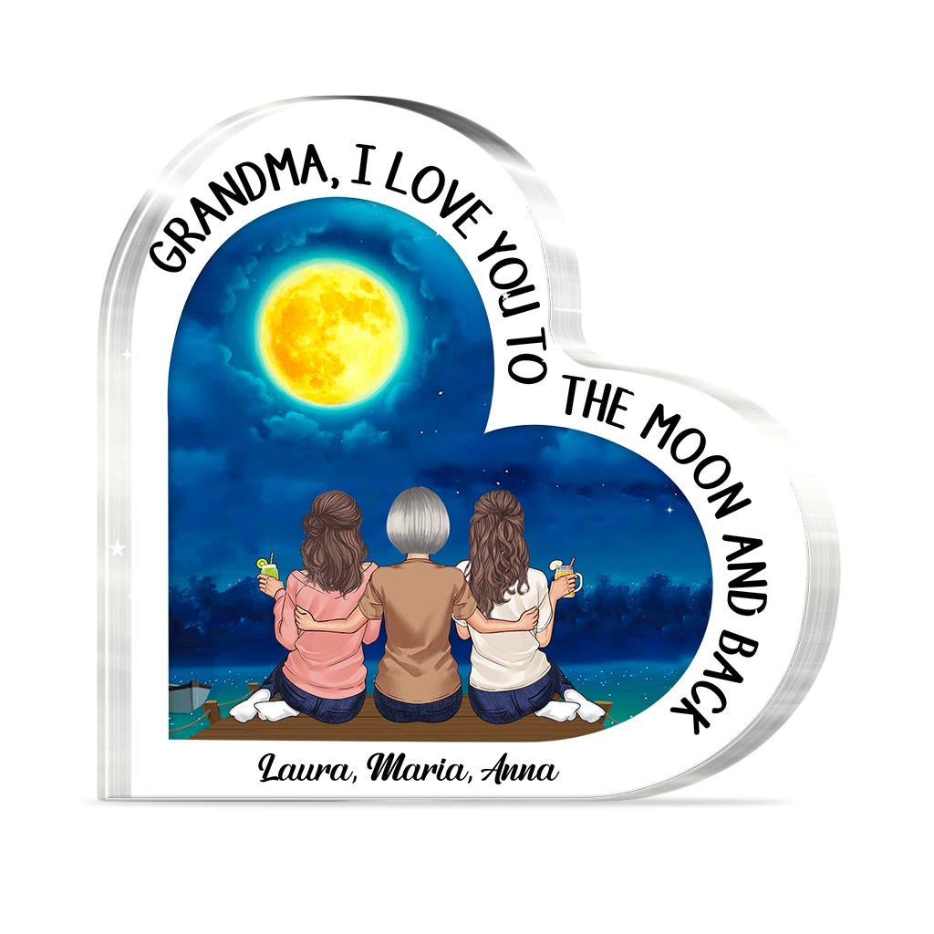 Moon And Back - Gift for mom, grandma - Personalized Custom Shaped Acrylic Plaque