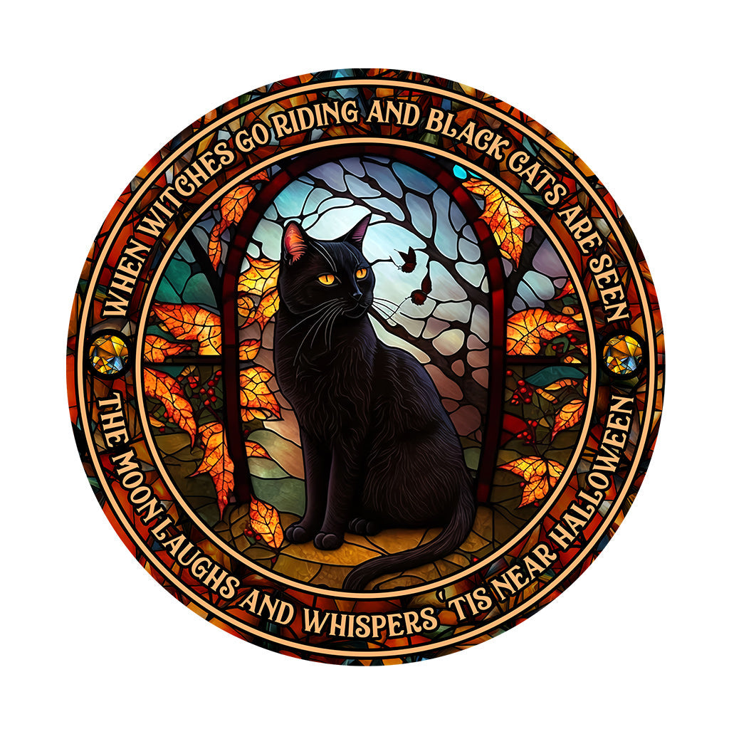 Quand les sorcières chevauchent et que les chats noirs rôdent, paillasson en forme de sorcière