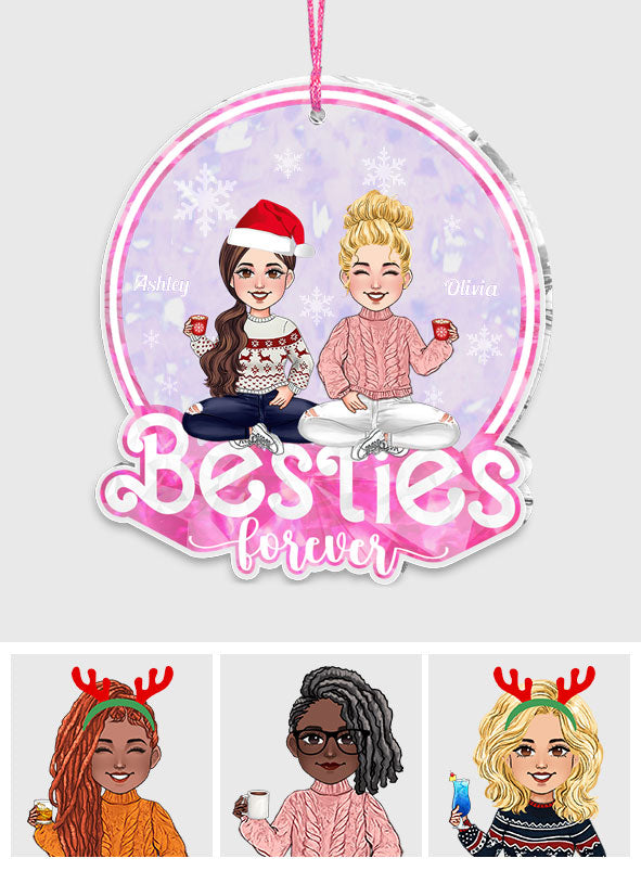 Meilleures amies pour toujours, rose pailleté - Ornement transparent personnalisé pour meilleures amies
