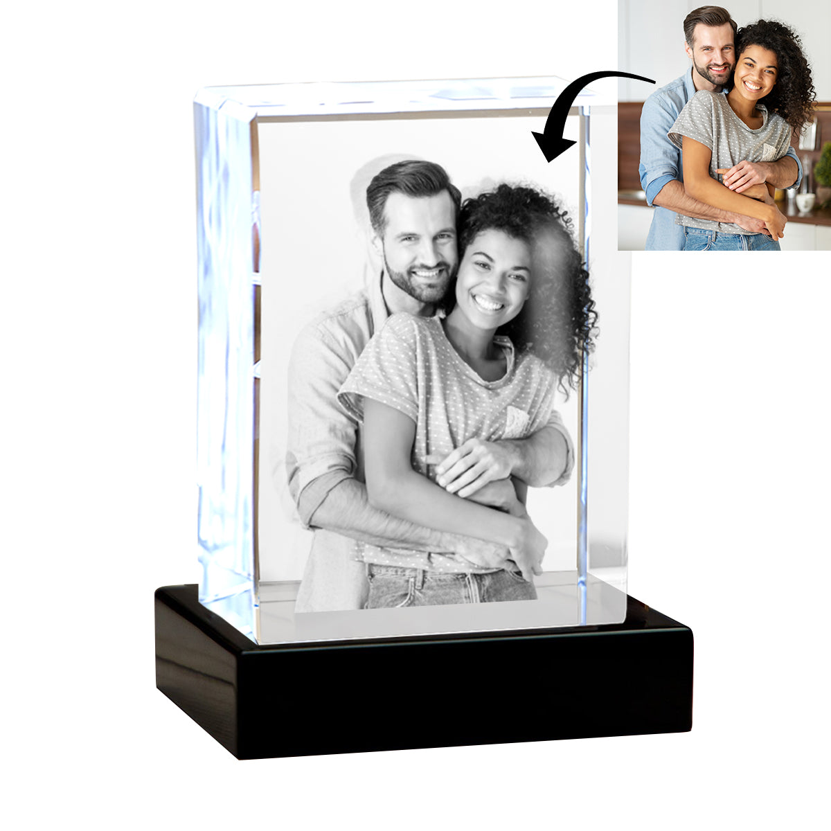 Lampe en cristal 3D cubique gravée au laser sur verre personnalisé avec photo gravée au laser pour couple