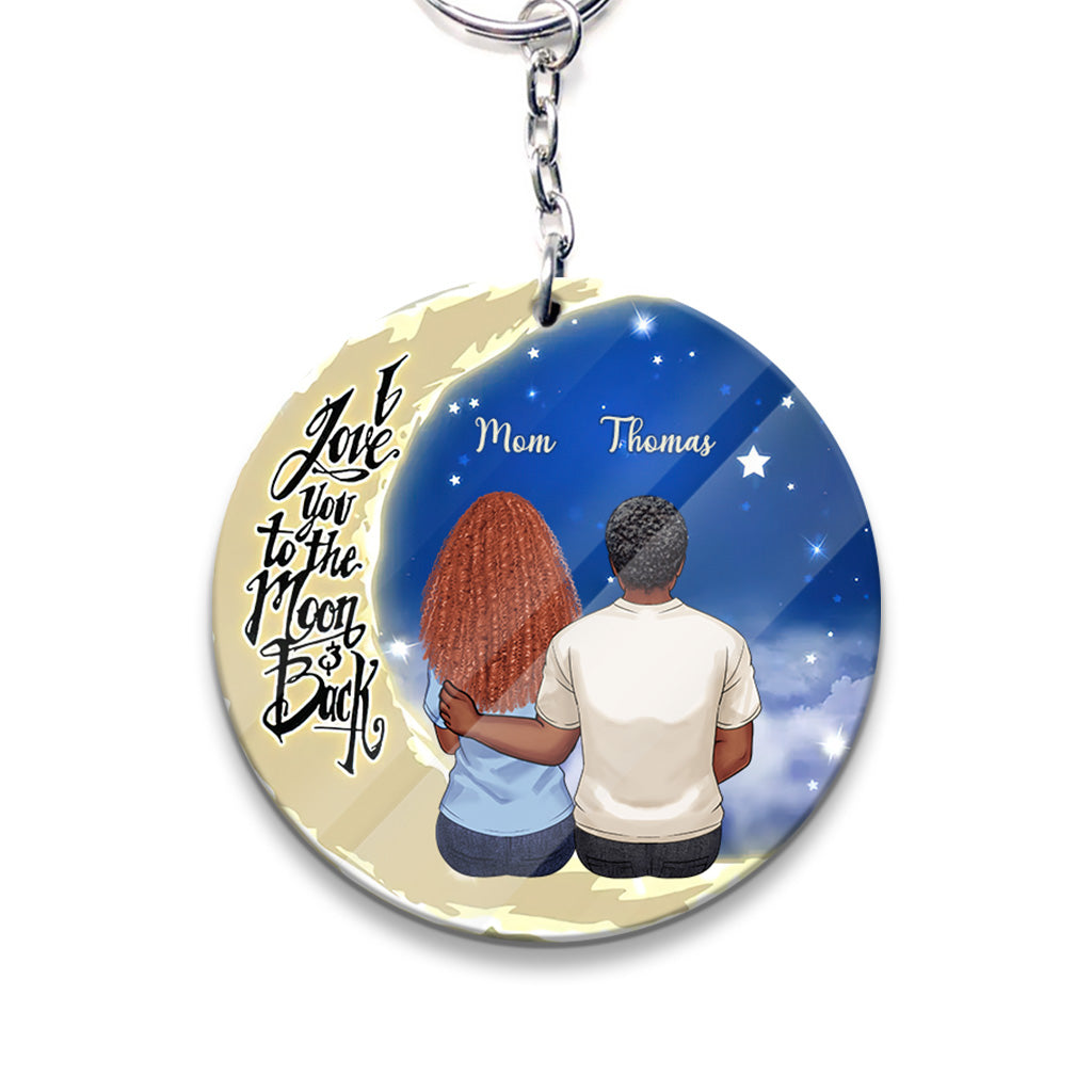 Aller et revenir de la Lune - Cadeau pour grand-mère, maman, papa, grand-père - Porte-clés personnalisé