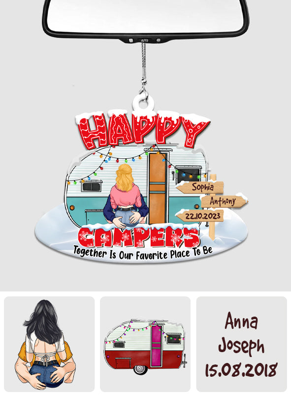Happy Campers - Camping gift for husband, wife, boyfriend, girlfriend - Personalized Car Ornament