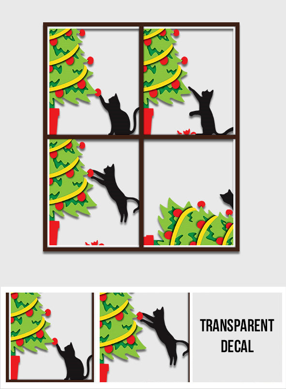 Chat renversant le sapin de Noël - Autocollant personnalisé chat noir