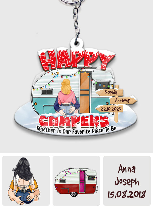 Happy Campers - Cadeau de camping pour mari, femme, petit ami, petite amie - Porte-clés personnalisé