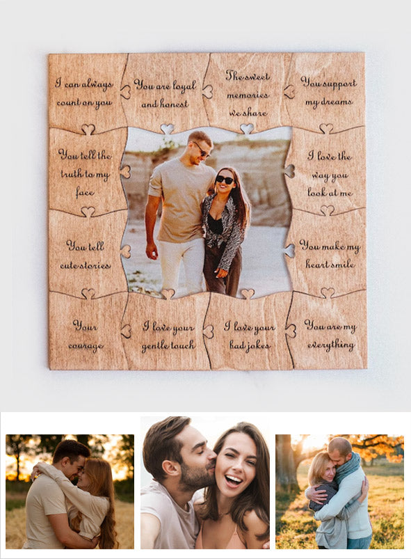 Raisons pour lesquelles je t'aime - cadeau pour mari, femme, petit ami, petite amie - Puzzle en bois personnalisé avec photo