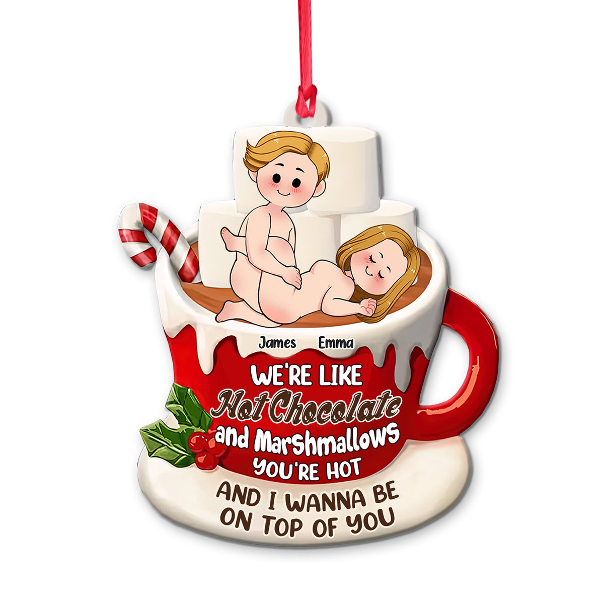 Chocolat chaud et guimauves - Ornement personnalisé pour couple