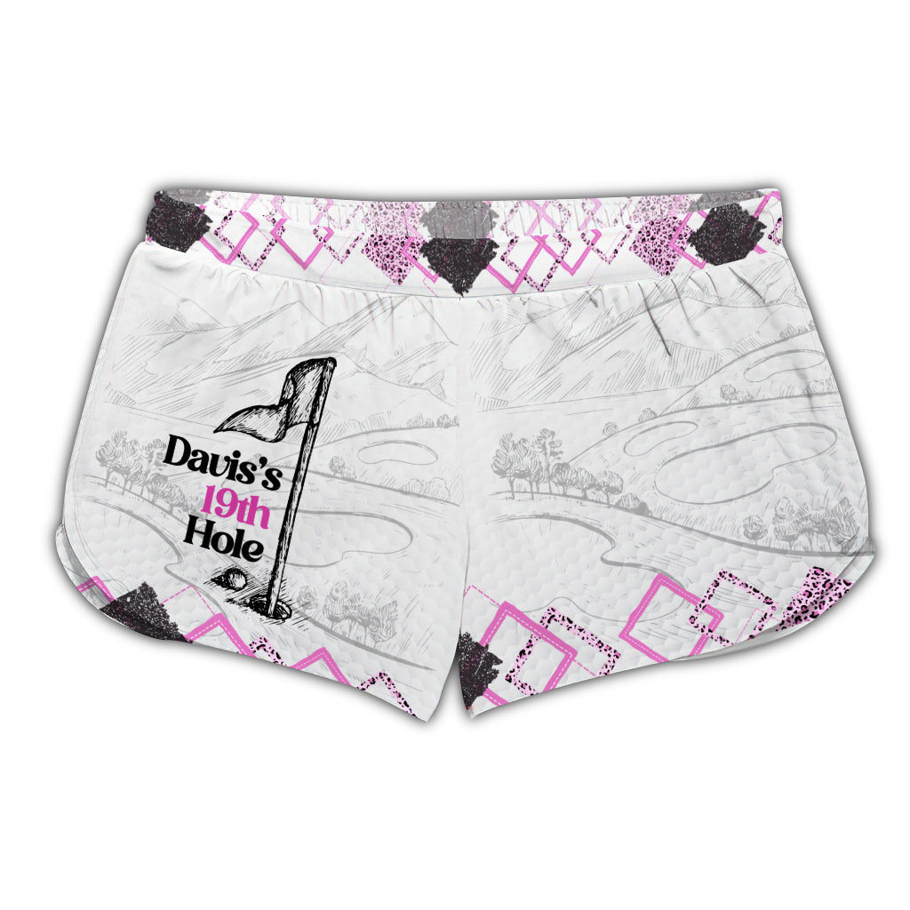 Short de golf personnalisé pour femme « 19e trou » avec nom personnalisé