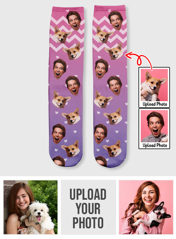 Custom Face Purple Pattern - Personalized Dog Socks