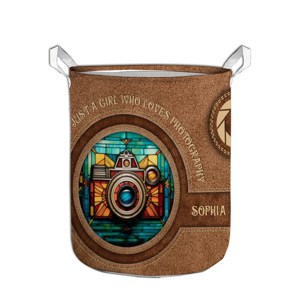 Panier de rangement photo personnalisé « Juste une fille qui aime la photographie »