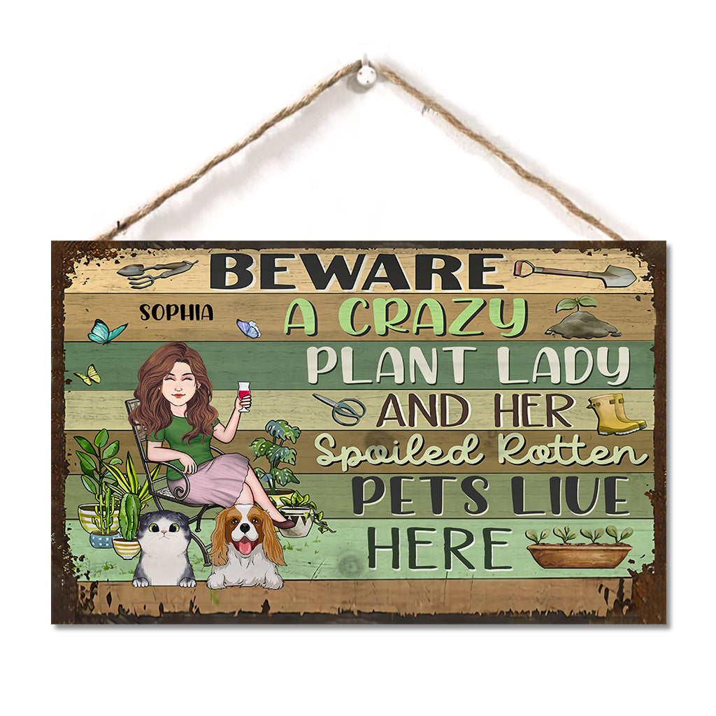 Passionnée de plantes - Panneau rectangulaire en bois personnalisé pour le jardinage