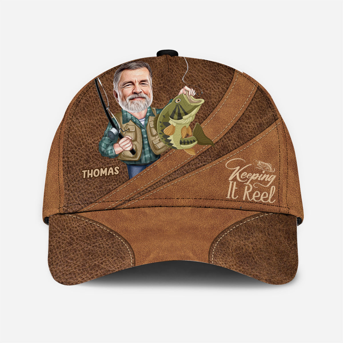 Casquette de pêche classique personnalisée avec photo et motif humoristique « Keeping It Reel »