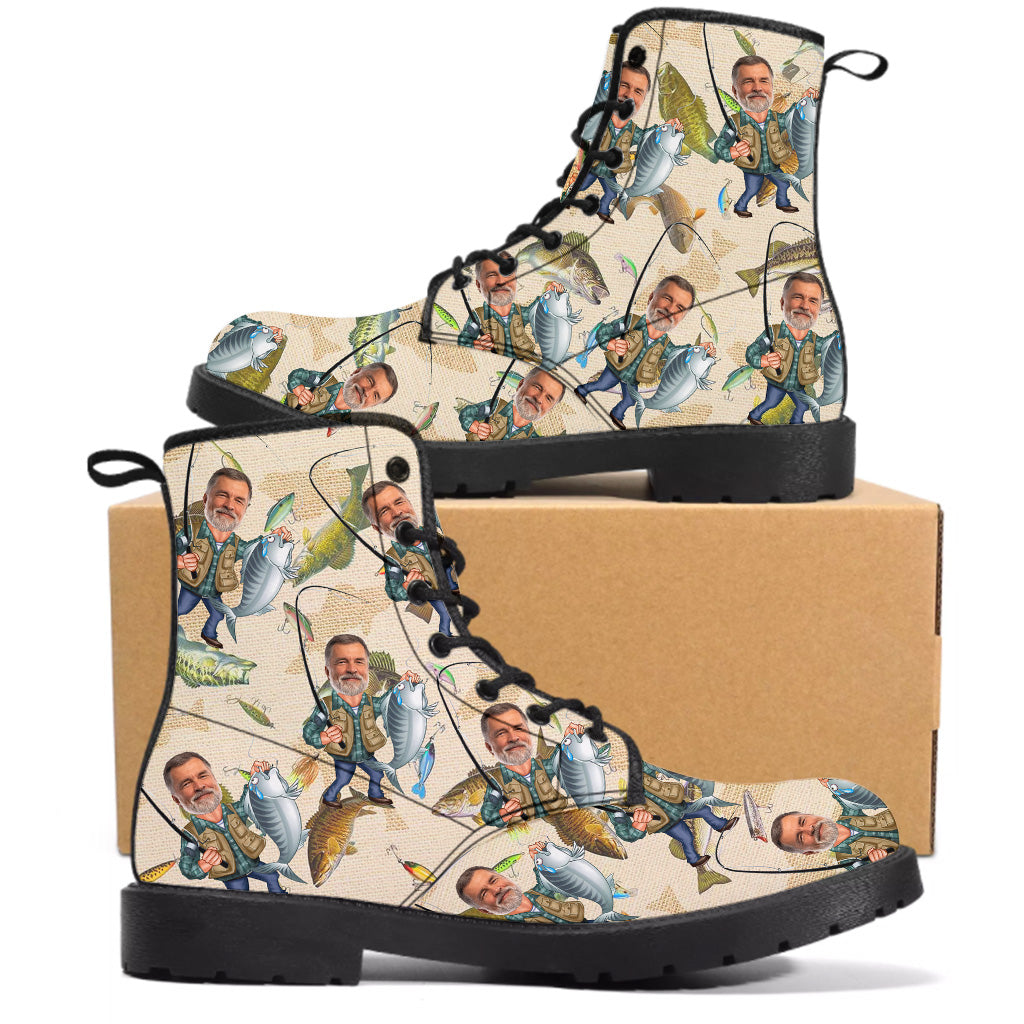 Photo Inserted Funny Fishing - Personalized Fishing Leather Boots