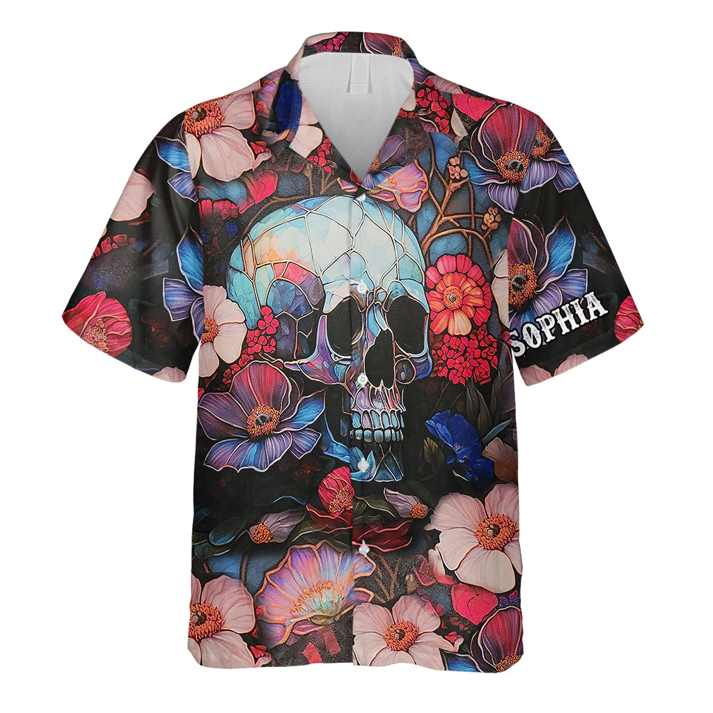 Chemise hawaïenne personnalisée à motif de crâne floral