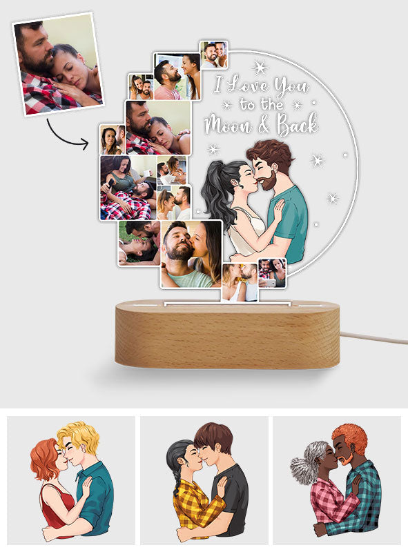 Je t'aime jusqu'à la lune et retour - Socle lumineux personnalisé pour couple - Plaque lumineuse en forme de couple