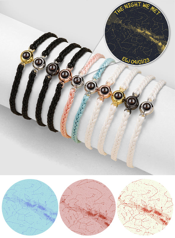 Carte du ciel personnalisée « La nuit de notre rencontre » - cadeau pour petit ami, mari, femme, petite amie - Bracelet de projection personnalisé