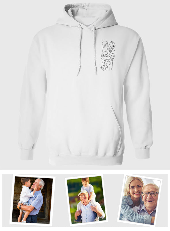 Sweat à capuche brodé personnalisé avec motif au trait - Grand-père personnalisé
