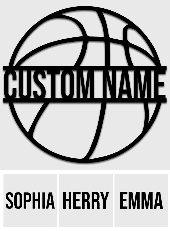 J'adore le basket ! - Panneau métallique personnalisé découpé au motif de ballon de basket