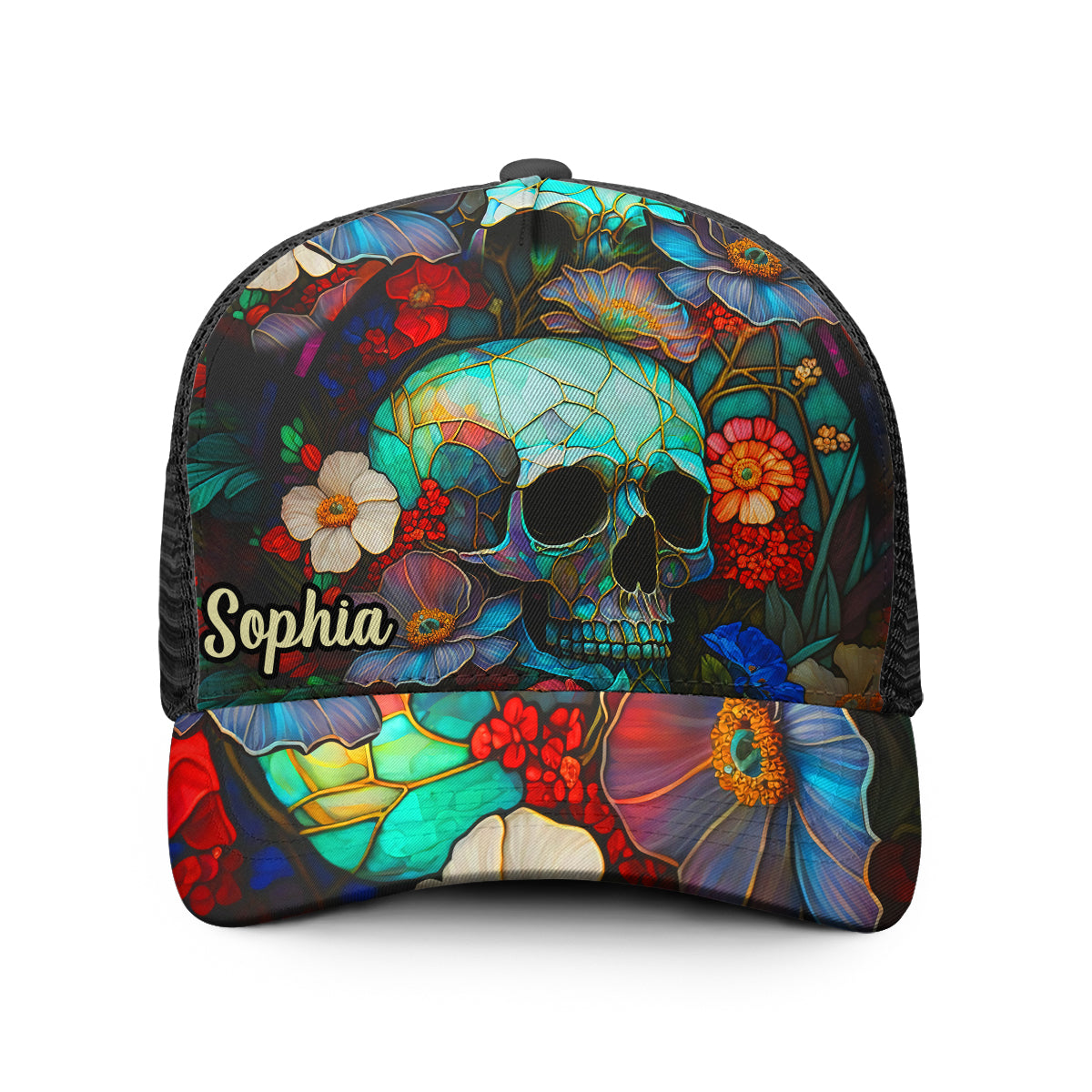 Floral Skull - Personalized Skull Trucker Hat