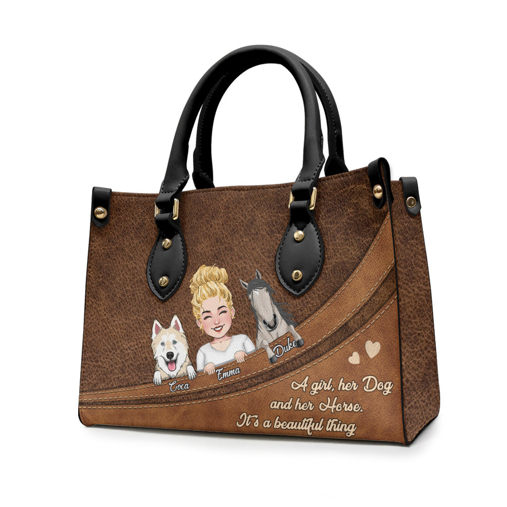 Quel magnifique cadeau ! Sac à main en cuir personnalisé, idéal pour les amoureux des chevaux, des chiens et des chats.