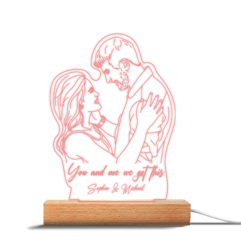 Socle lumineux personnalisé en forme de couple - Dessin au trait