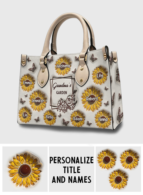 Le jardin de tournesols de grand-mère - Cadeau pour grand-mère - Sac à main en cuir personnalisé