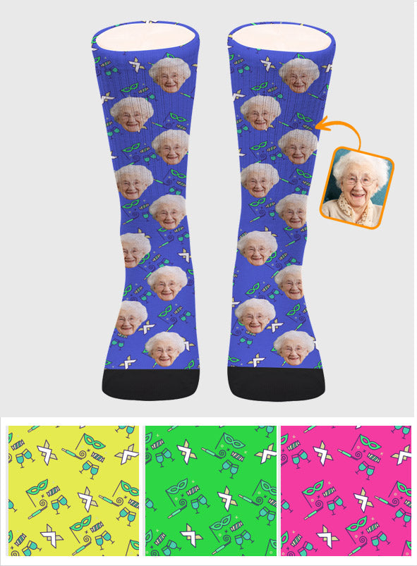 Chaussettes personnalisées pour grand-mère à motif de fête personnalisé