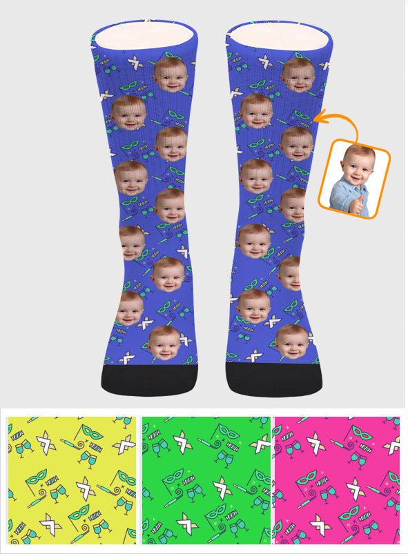 Custom Face Party Pattern - Personalized grandson Socks