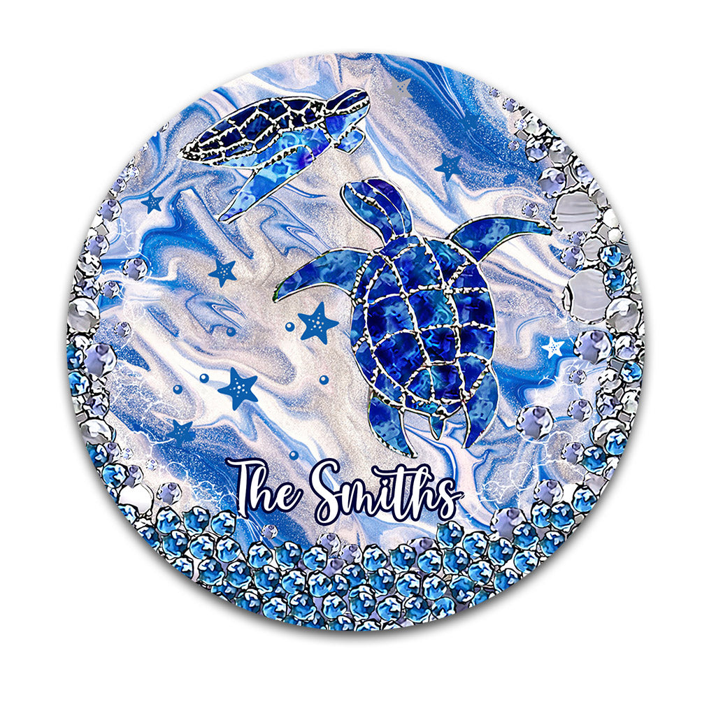 Blue Sea Turtles - Personalized Turtle Round Metal Sign