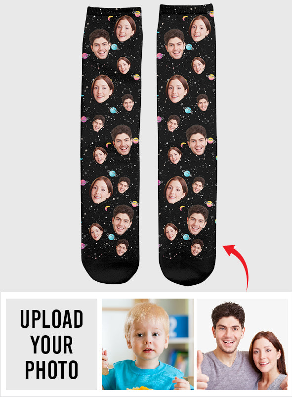 Chaussettes personnalisées pour couples - Face personnalisée Galaxy