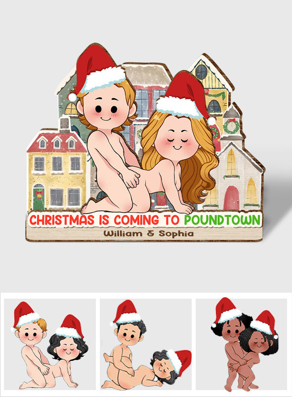 Noël arrive à Poundtown ! Décoration personnalisée pour couple, grand format, autoportant, à un seul niveau.