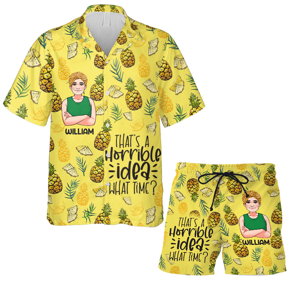 Quelle idée horrible ! - Chemise hawaïenne et short pour homme personnalisés « Amoureux de la mer »