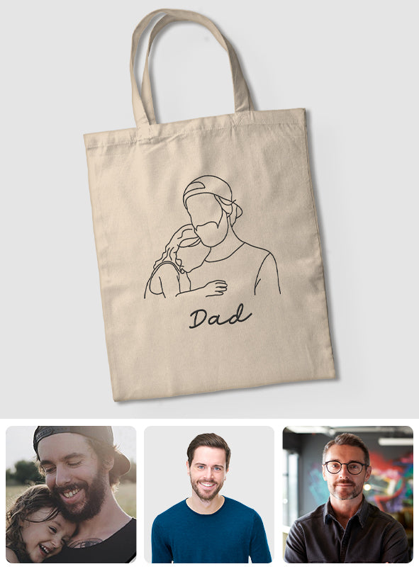 Sac fourre-tout brodé personnalisé avec photo au trait - Sac fourre-tout brodé personnalisé pour papa