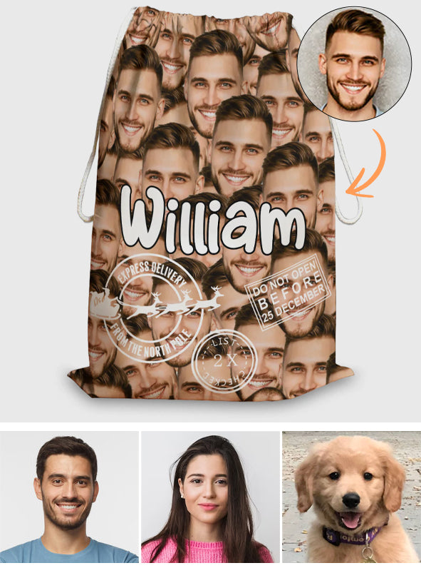 Livraison spéciale Noël Cute Faces - Sac fourre-tout de Noël personnalisé pour toute la famille