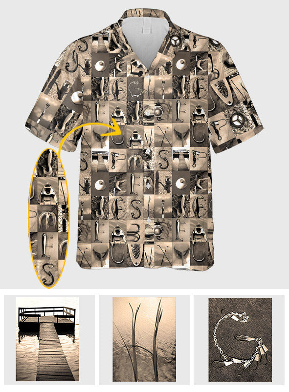 Alphabet de pêche vintage - Chemise hawaïenne de pêche personnalisée