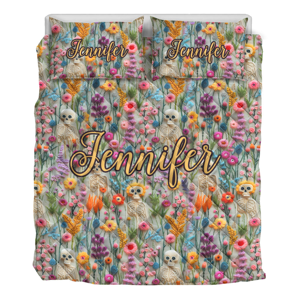 Floral Skeleton - Personalized Skull Quilt Set