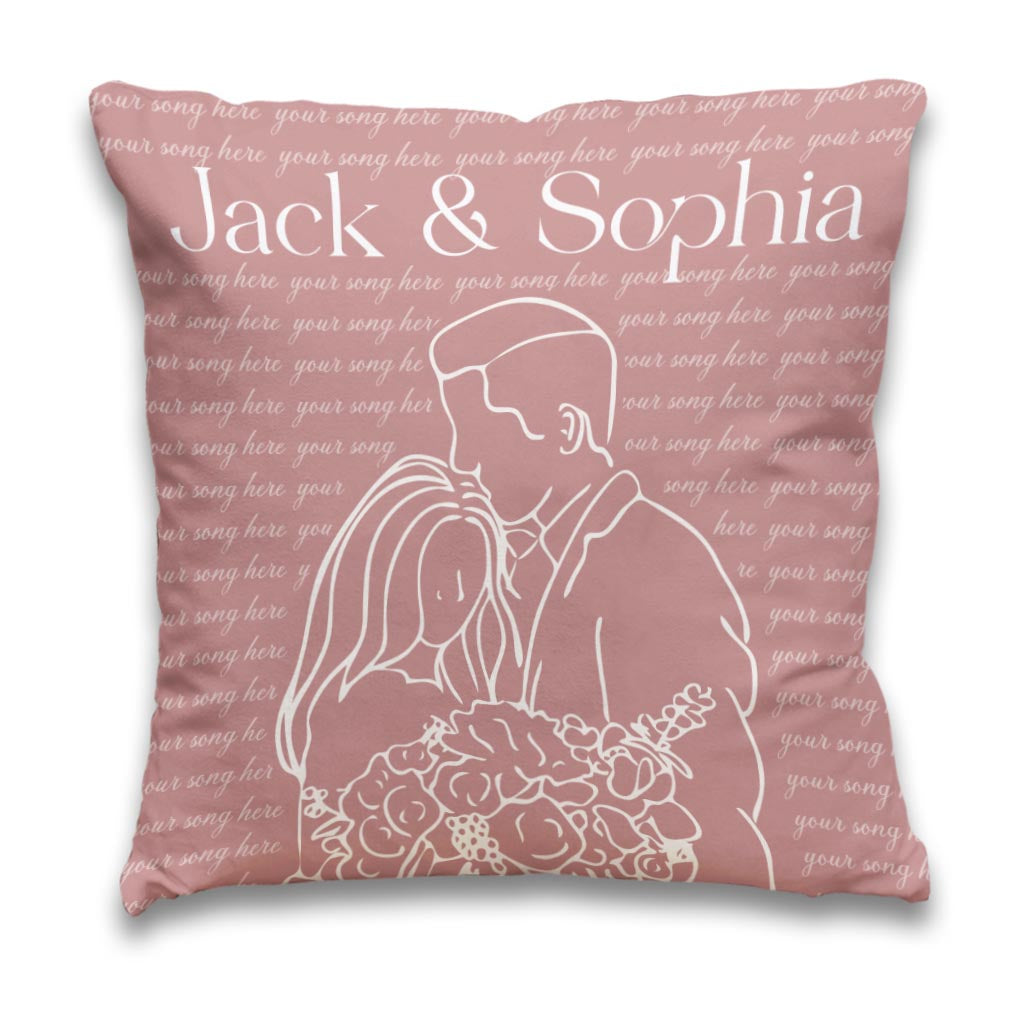 Coussin décoratif personnalisé avec paroles de chansons de mariage pour mari et femme