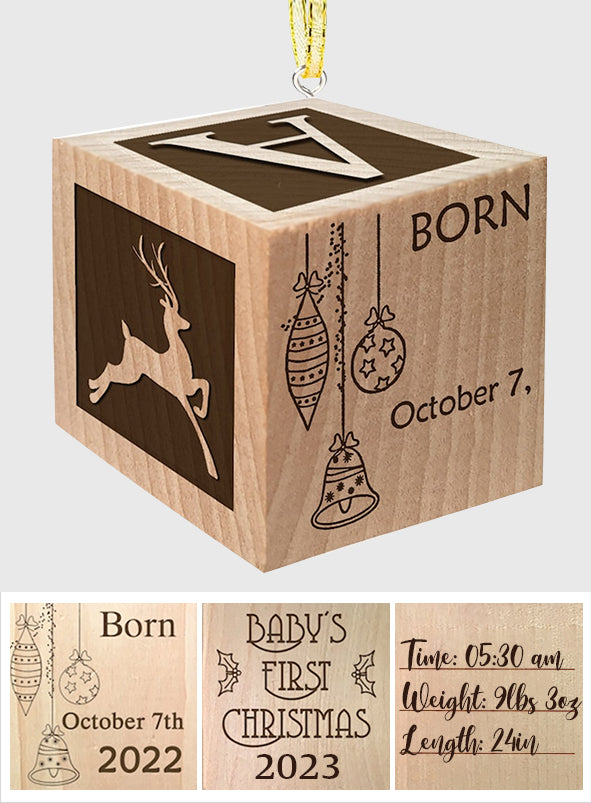 Premier Noël de bébé - Décoration de Noël personnalisée en forme de bloc - Cadeau pour nouveau-né, maman, papa