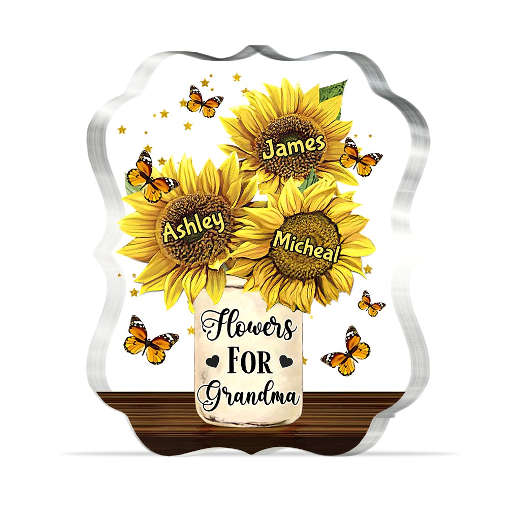 Fleurs pour maman - Cadeau pour maman, grand-mère - Plaque acrylique personnalisée sur mesure