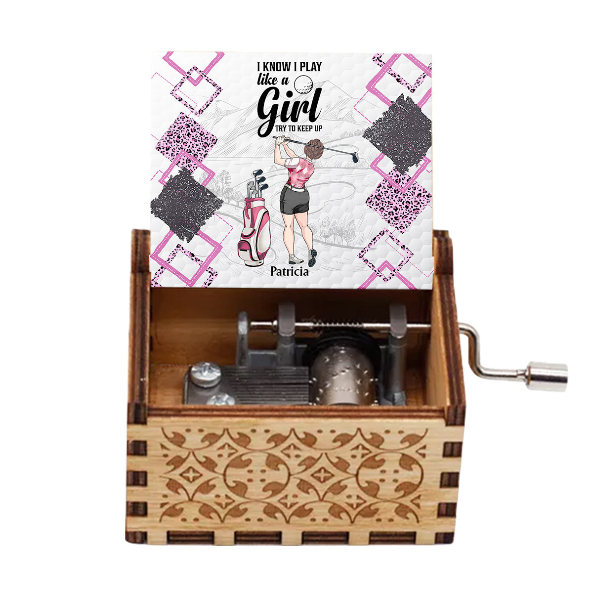 Golf Instruction - Golf gift for her, girlfriend, wife, daughter - Personalized Hand Crank Music Box