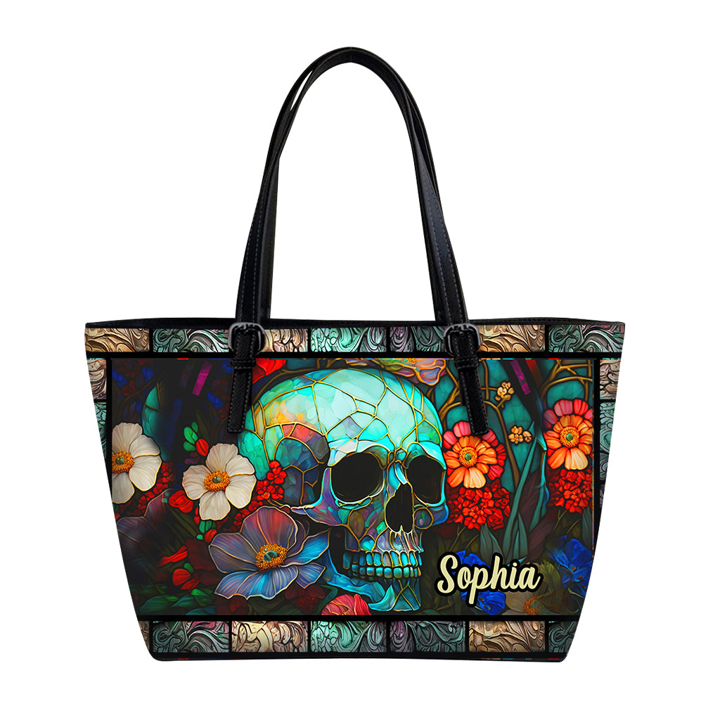 Sac en cuir personnalisé à motif tête de mort florale
