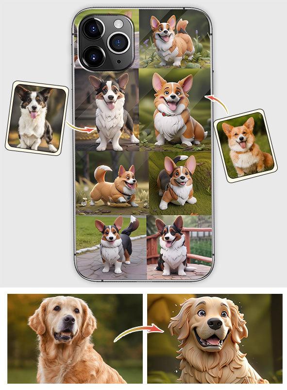 Collage de photos d'animaux de compagnie façon cartoon - Cadeau pour les amoureux des chiens et des chats - Coque de téléphone personnalisée